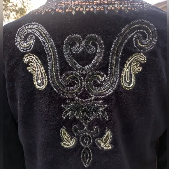 Indigo Moon Black Velveteen Beaded, Sequined &amp; Embroidered Bolero Jacket