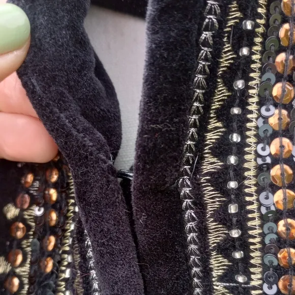 Indigo Moon Black Velveteen Beaded, Sequined &amp; Embroidered Bolero Jacket