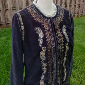 Indigo Moon Black Velveteen Beaded, Sequined &amp; Embroidered Bolero Jacket