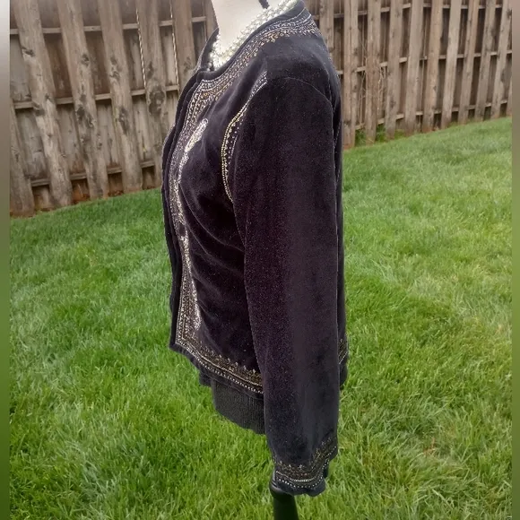 Indigo Moon Black Velveteen Beaded, Sequined &amp; Embroidered Bolero Jacket