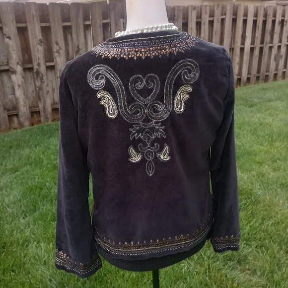 Indigo Moon Black Velveteen Beaded, Sequined &amp; Embroidered Bolero Jacket