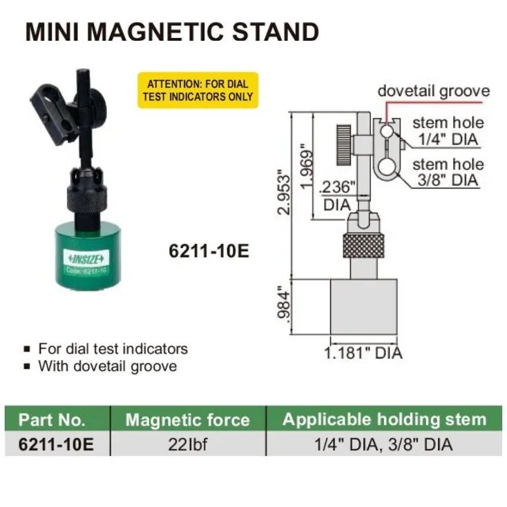 Insize Mini Magnetic Stand 22LBF Range Series 6211-10E