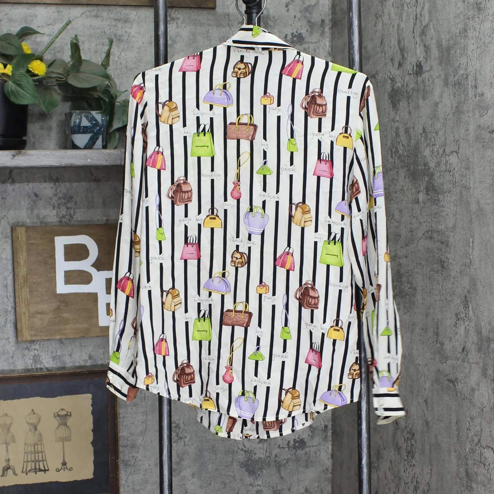 Ishyu Womens Striped Silk Long Sleeve Button Up Shirt Blouse Top Off White 4