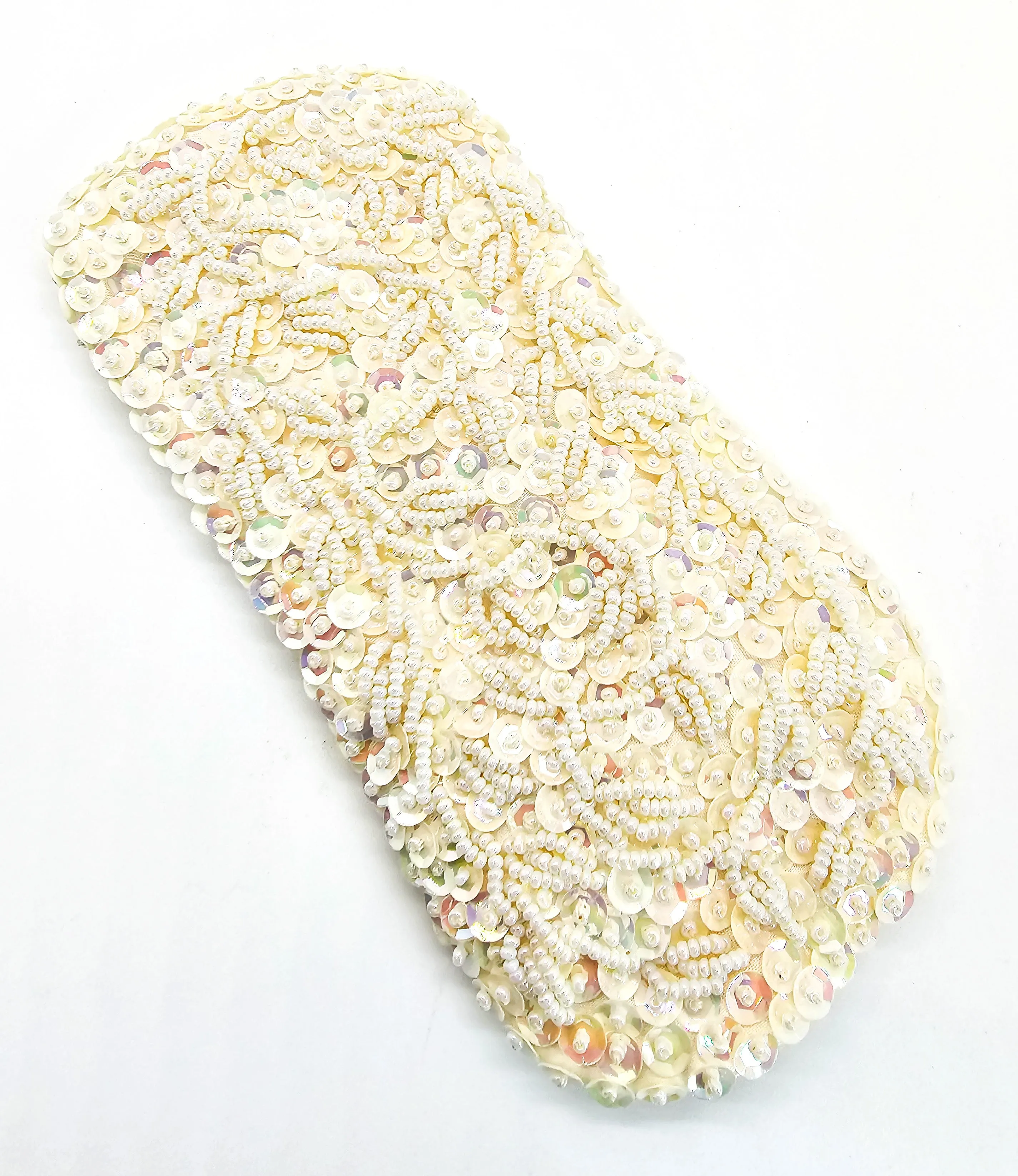 JBM Cream sequin and beaded vintage evening bag and glasses holder set