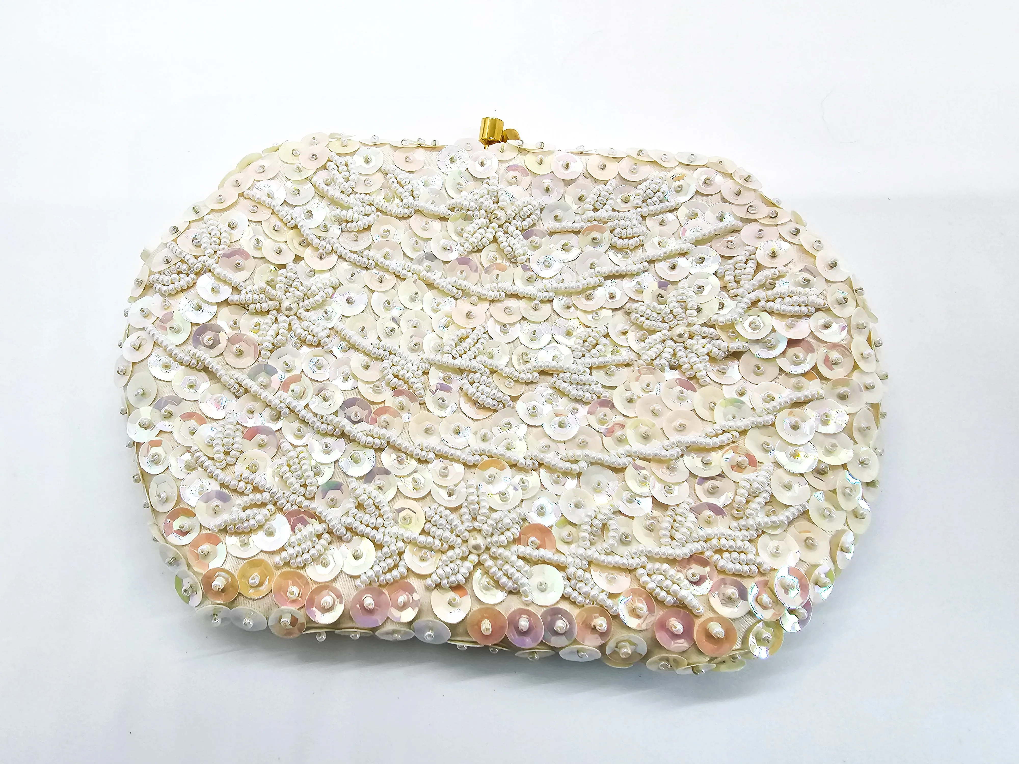 JBM Cream sequin and beaded vintage evening bag and glasses holder set