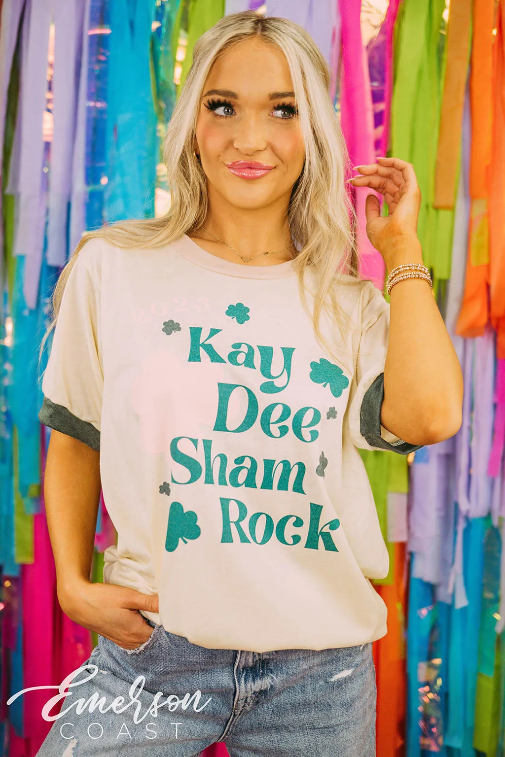 Kappa Delta Philanthropy Shamrock Colorblock Ringer