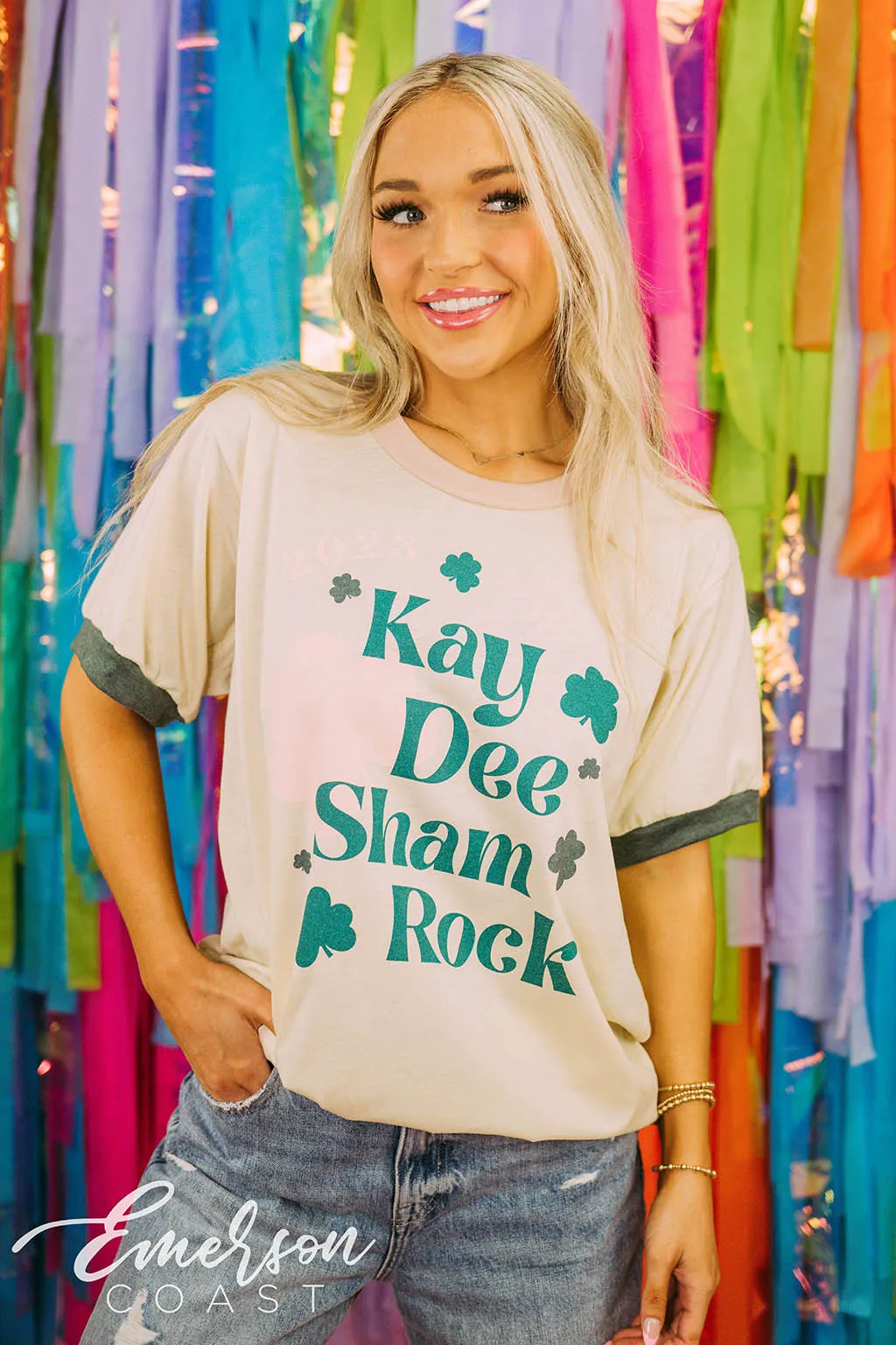 Kappa Delta Philanthropy Shamrock Colorblock Ringer