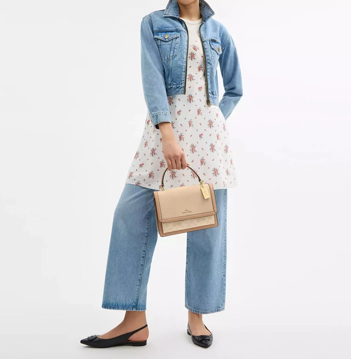 Klare Top Handle Bag In Colorblock Signature Canvas Dark Natural Multi Coach