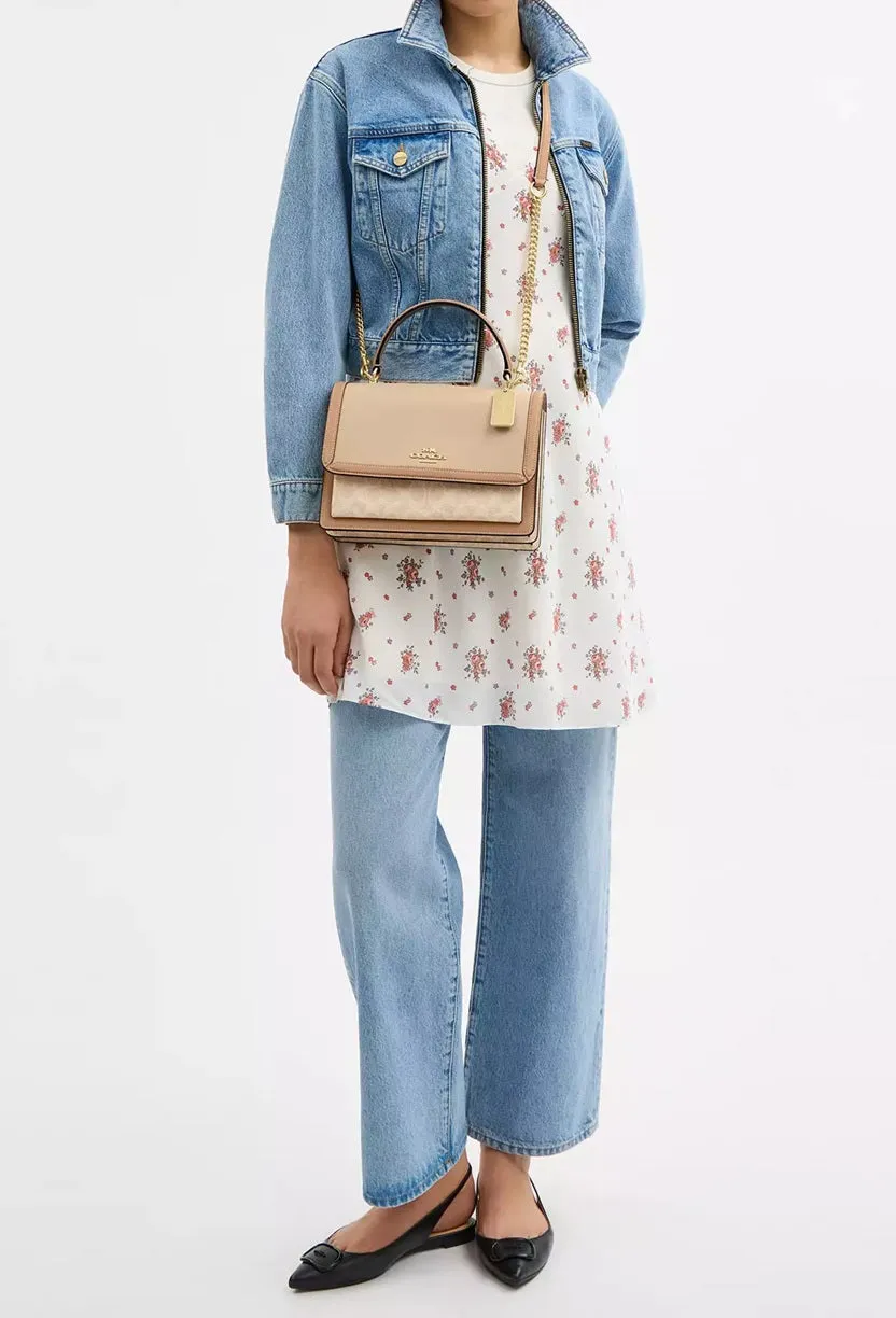 Klare Top Handle Bag In Colorblock Signature Canvas Dark Natural Multi Coach