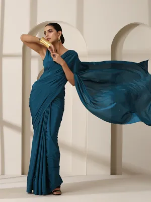 La Azure Crepe Saree with Beads on Pallu and Self Blouse Fabric