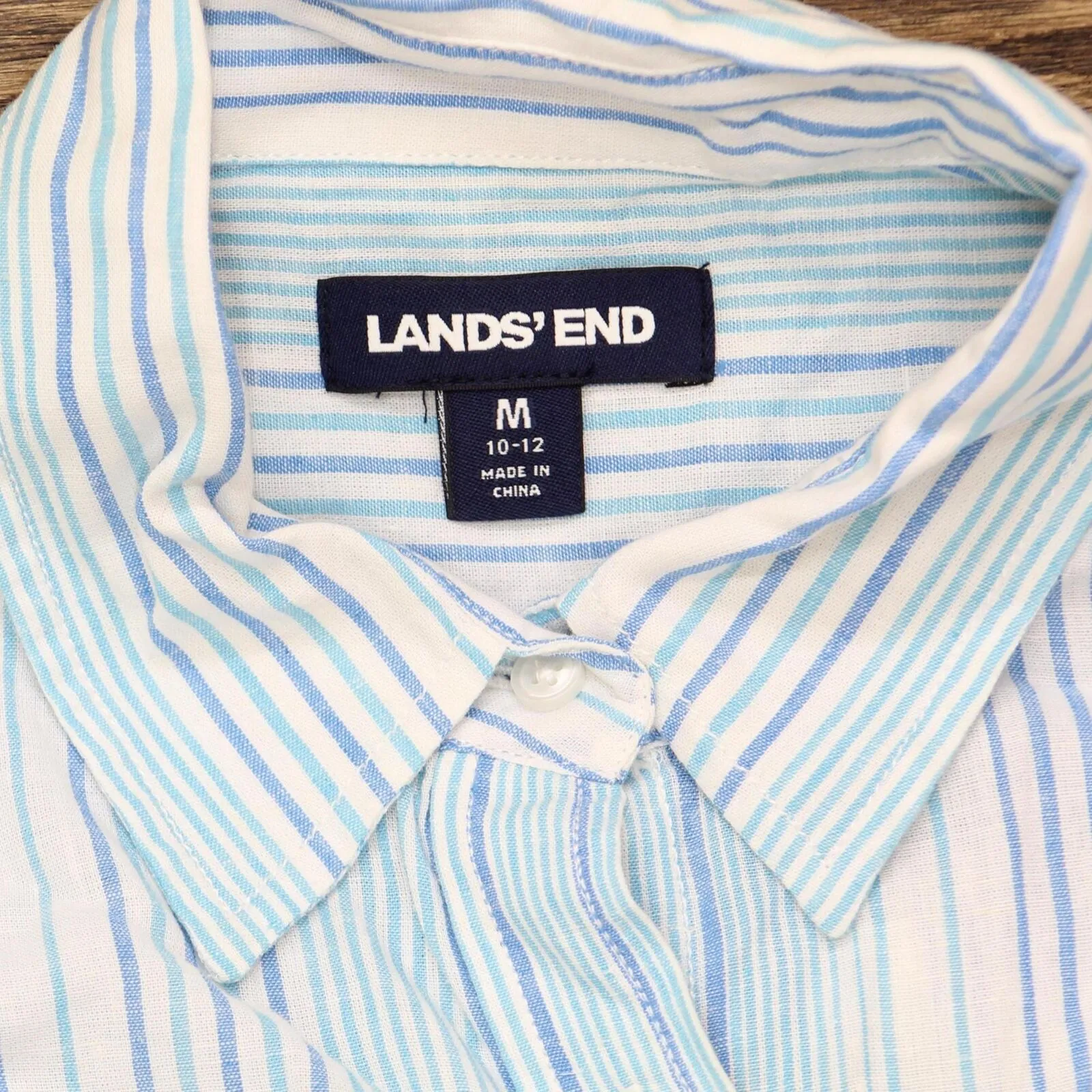 Lands' End Roll Sleeve C-Lin Button Up Shirt 498789-Sample White / Blue Stripe M