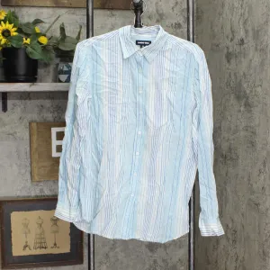 Lands' End Roll Sleeve C-Lin Button Up Shirt 498789-Sample White / Blue Stripe M