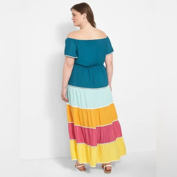 Lane Bryant Dress Off-The-Shoulder Colorblocked Maxi Size 18/20 NWT