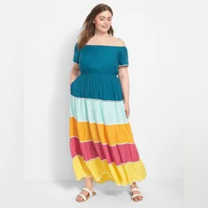 Lane Bryant Dress Off-The-Shoulder Colorblocked Maxi Size 18/20 NWT