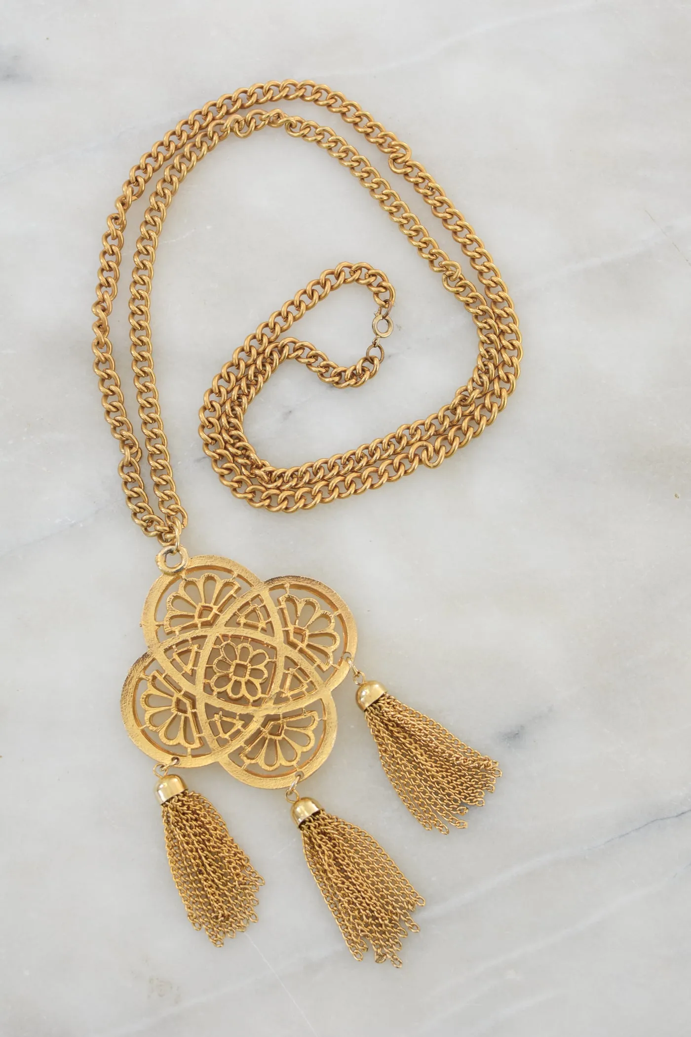 Large Gold Tassel Pendant Necklace