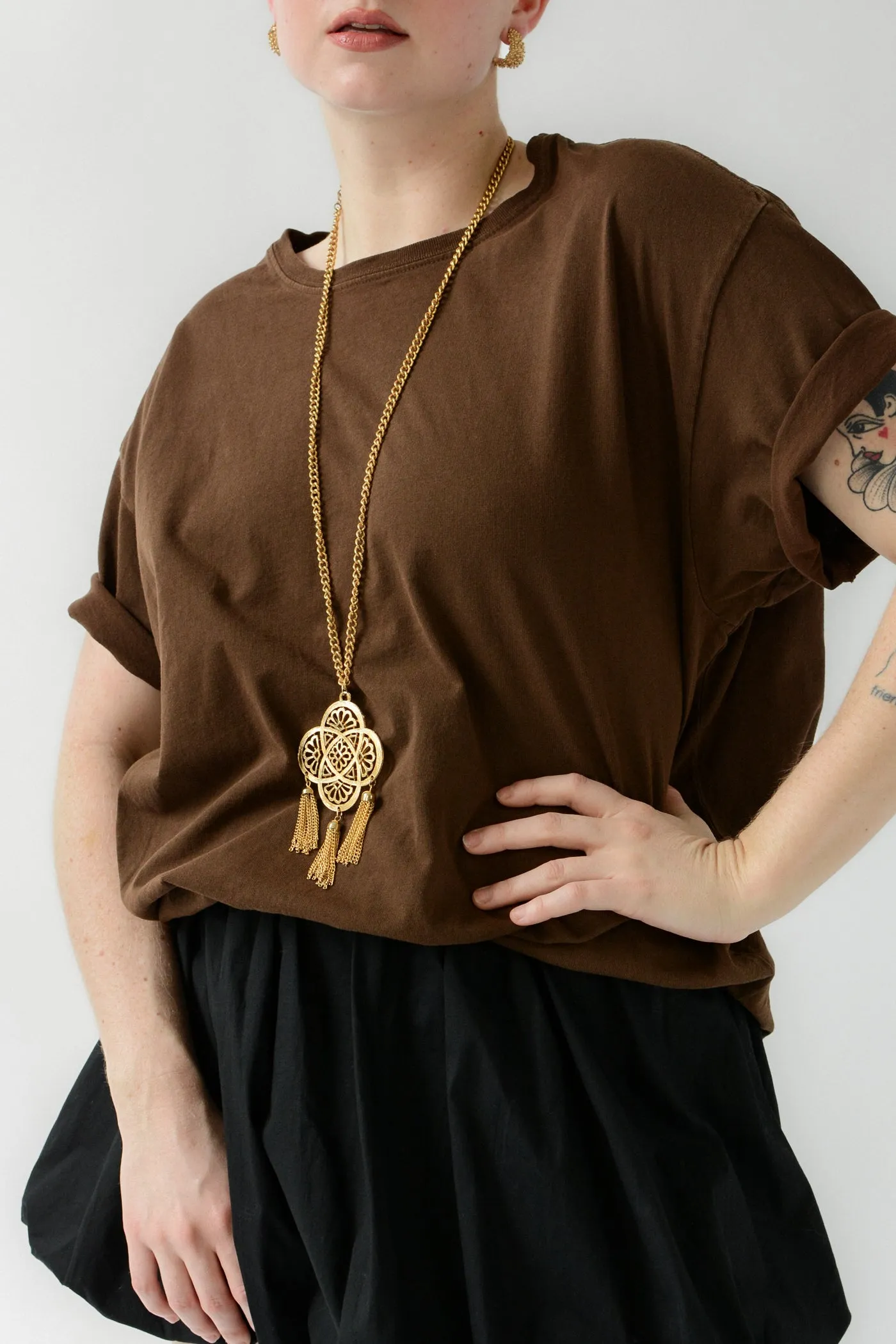 Large Gold Tassel Pendant Necklace