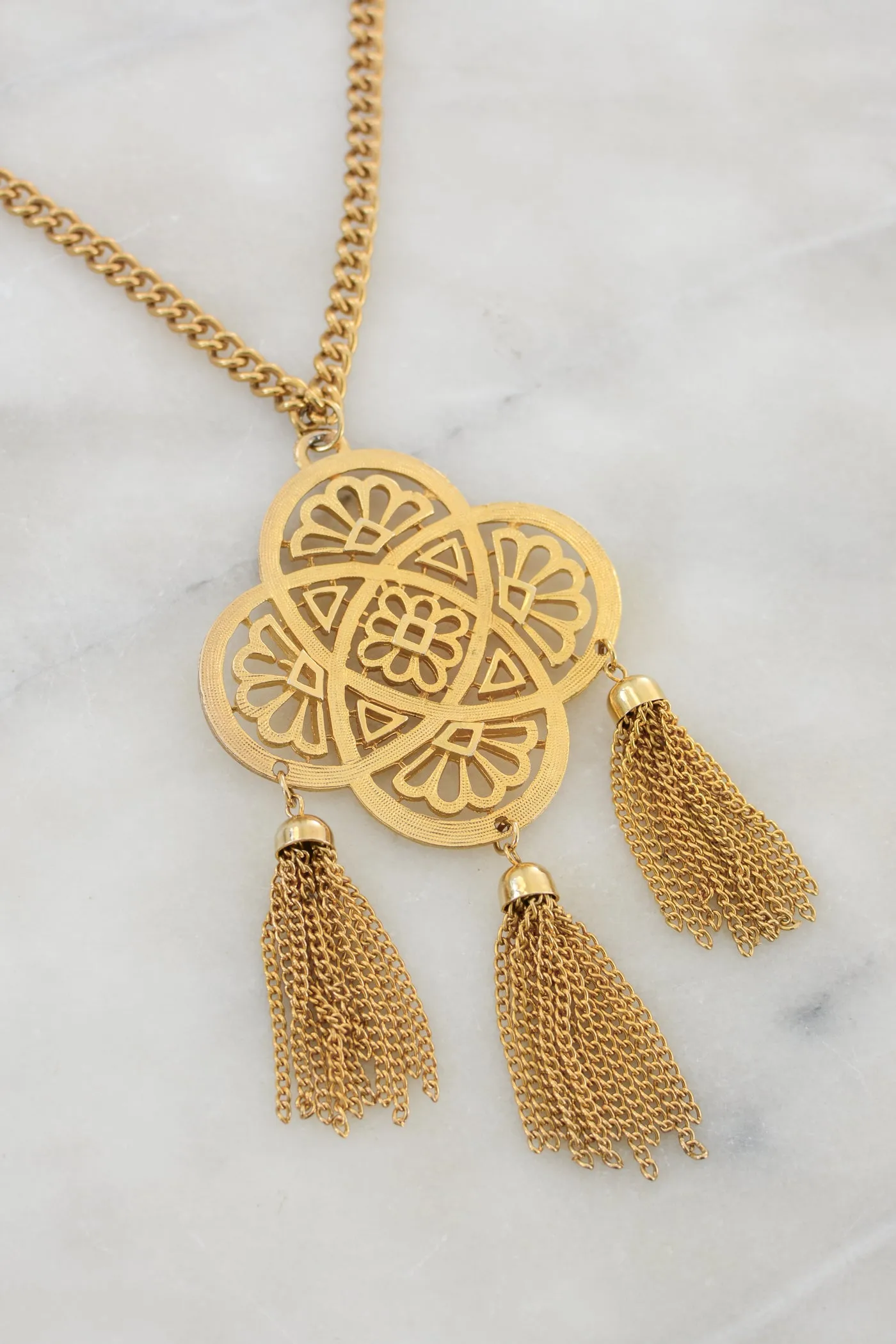 Large Gold Tassel Pendant Necklace