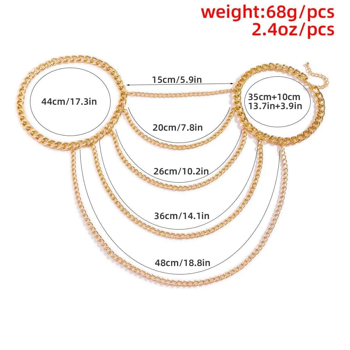 Layered Gold Silver Tone Curb Link Chain Tassel Shoulder Necklace