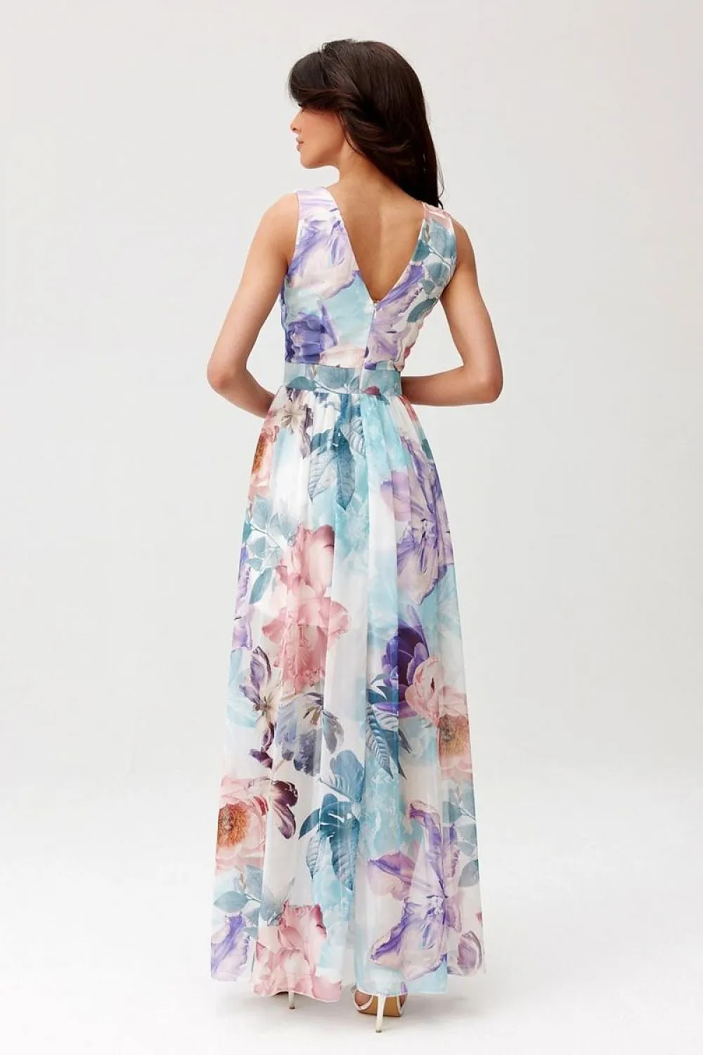 Layered Neckline Flared Maxi Dress