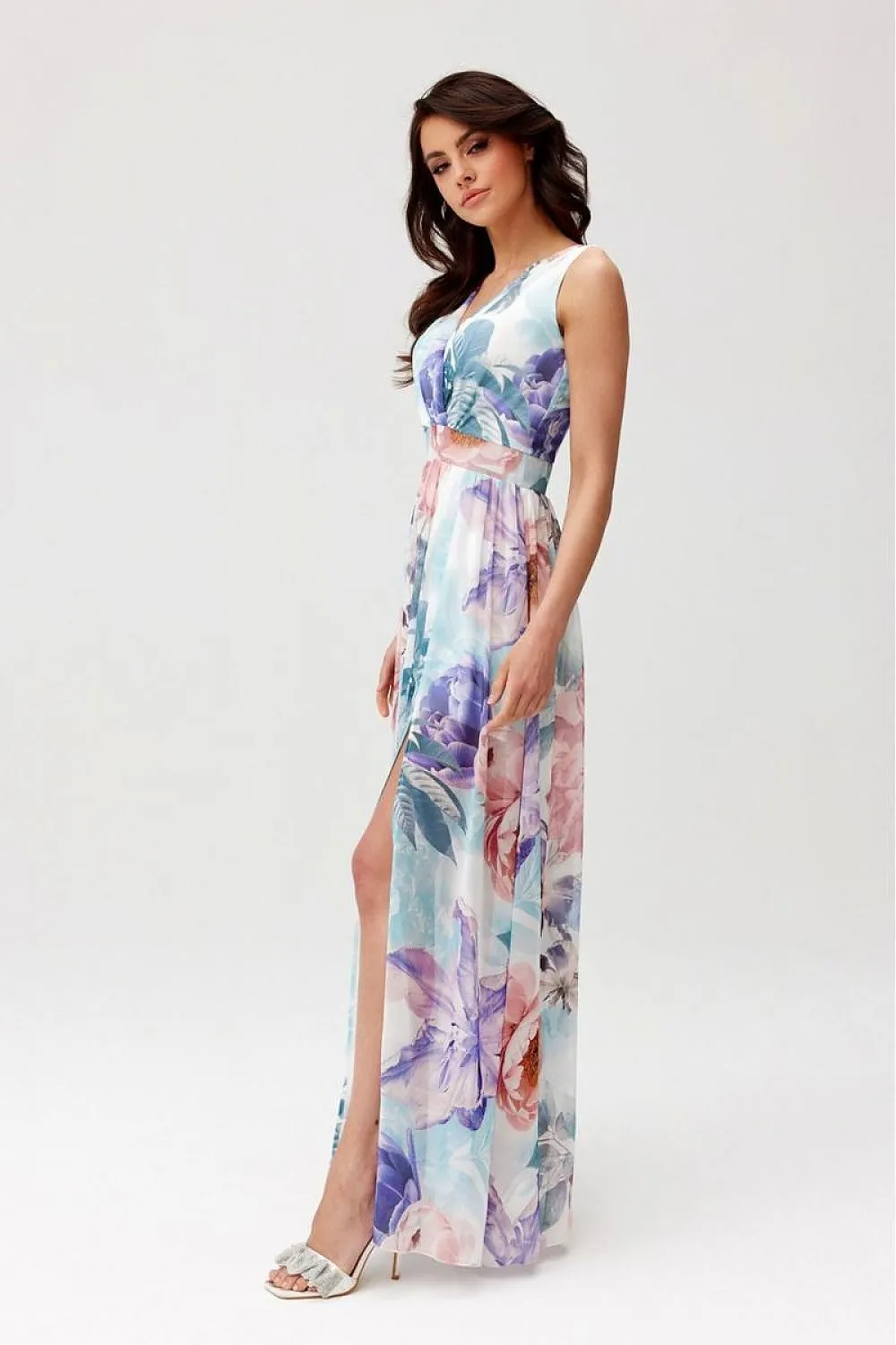 Layered Neckline Flared Maxi Dress