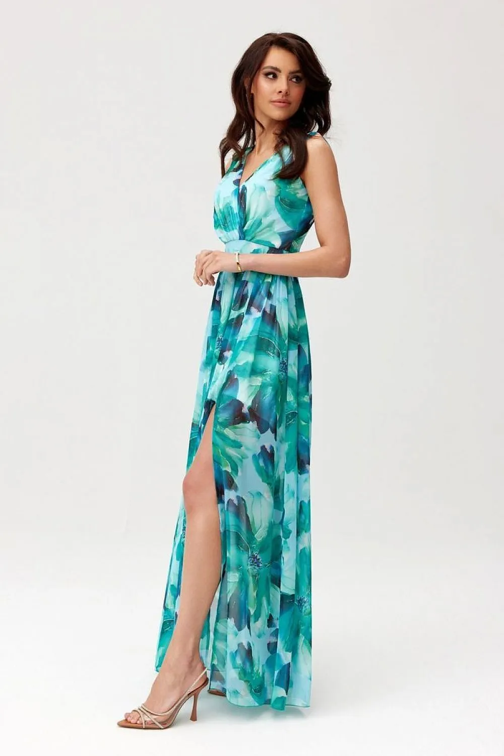 Layered Neckline Flared Maxi Dress