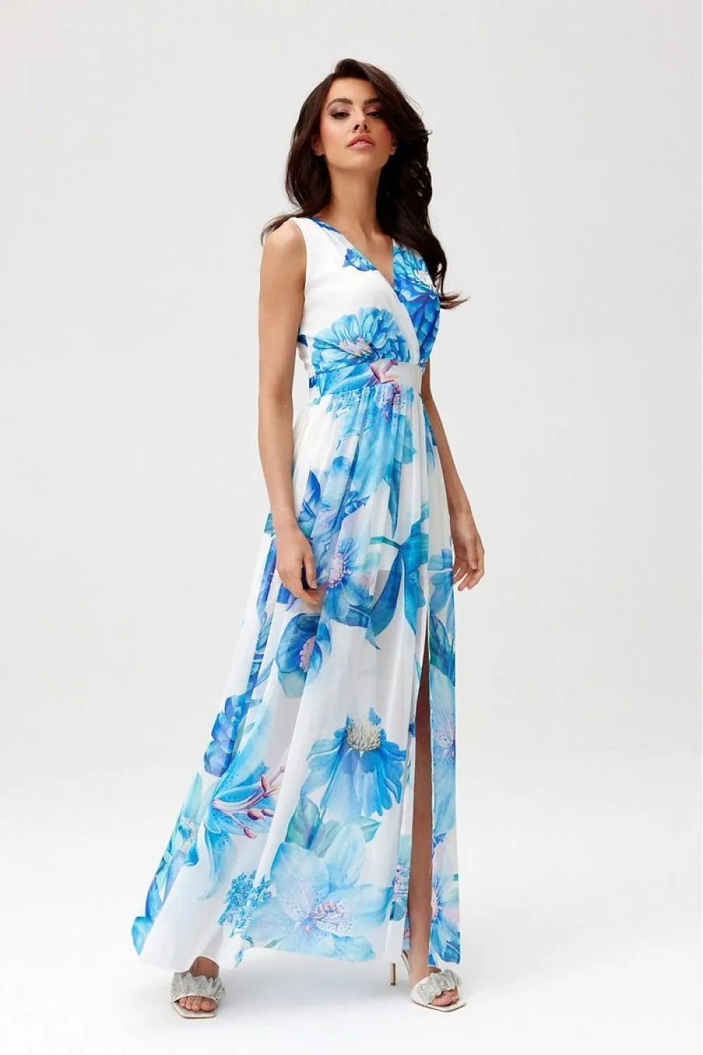 Layered Neckline Flared Maxi Dress