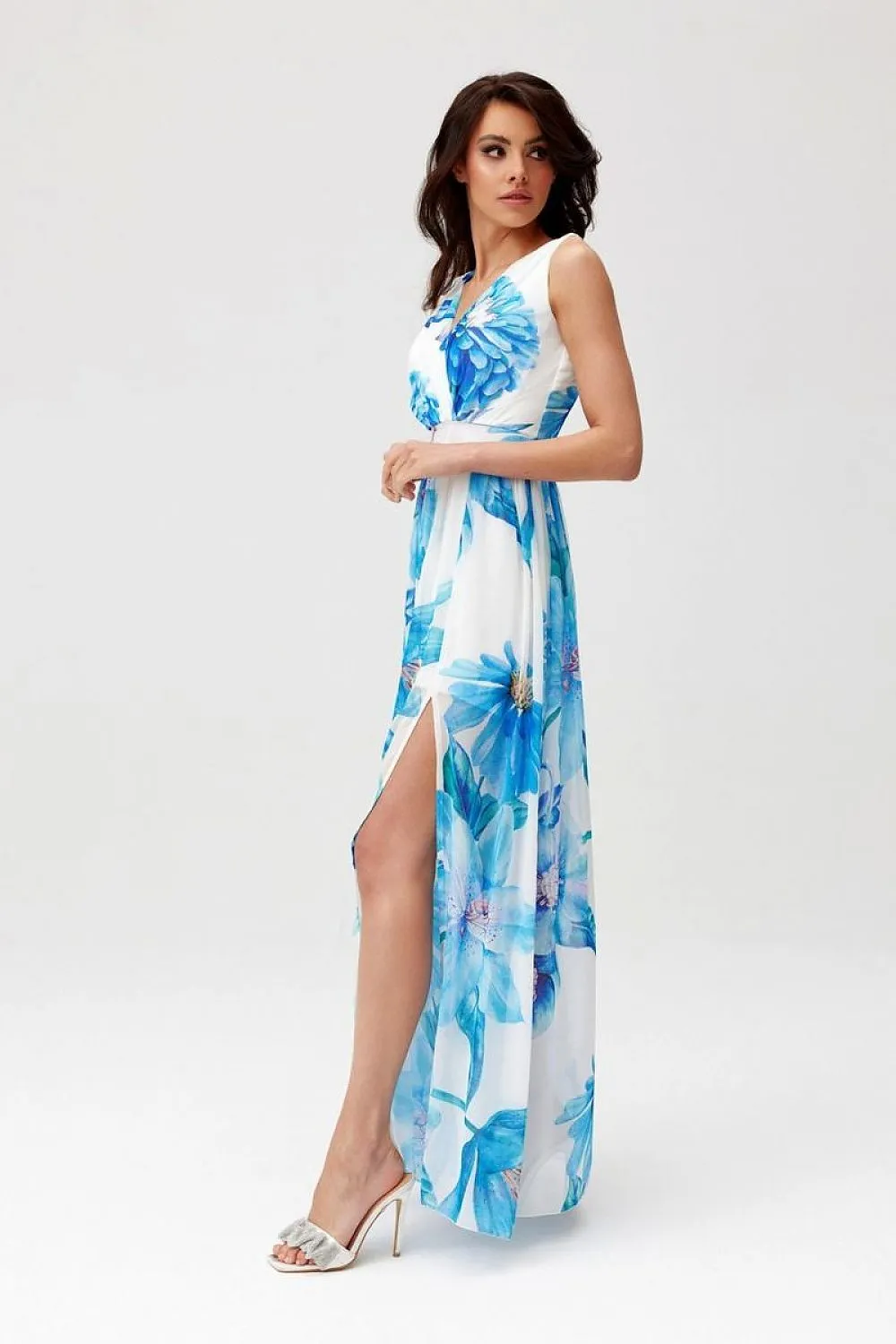 Layered Neckline Flared Maxi Dress