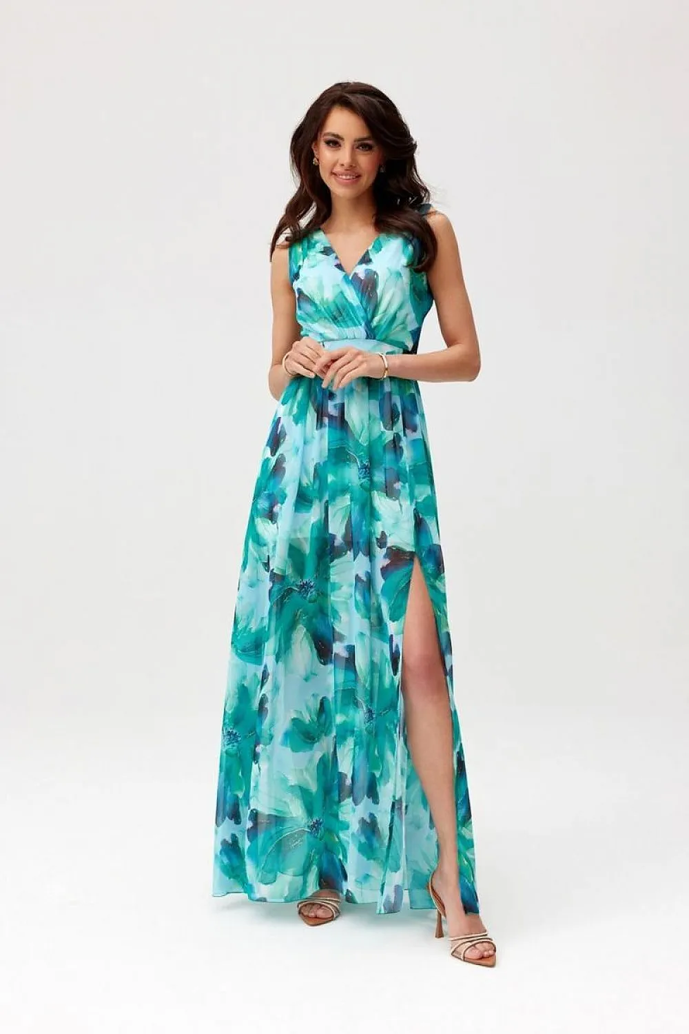 Layered Neckline Flared Maxi Dress