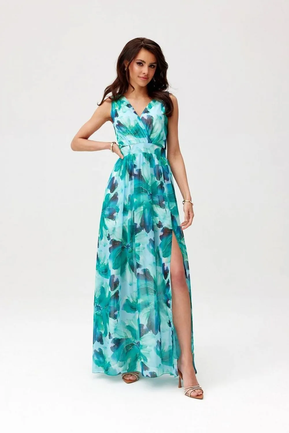 Layered Neckline Flared Maxi Dress