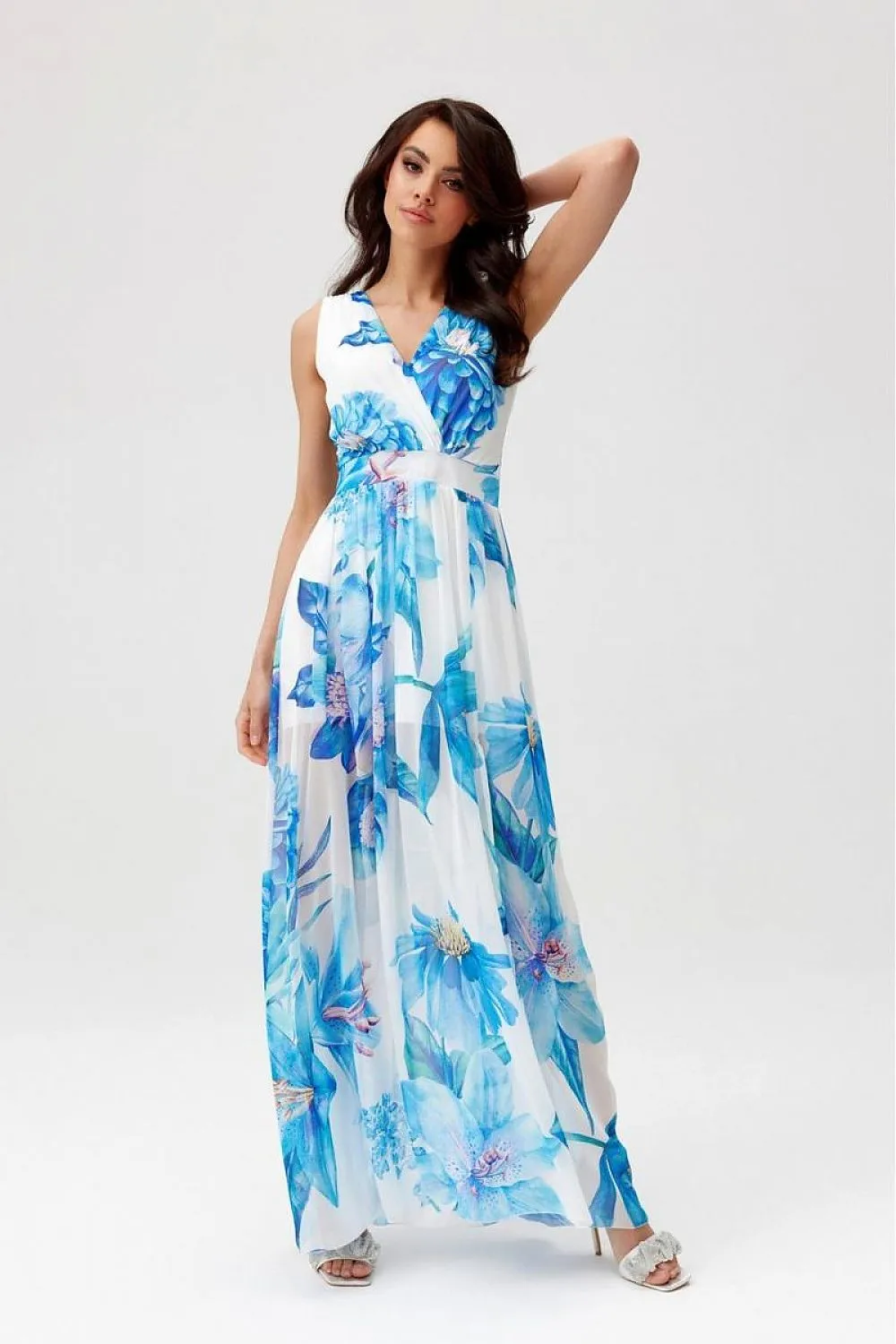 Layered Neckline Flared Maxi Dress