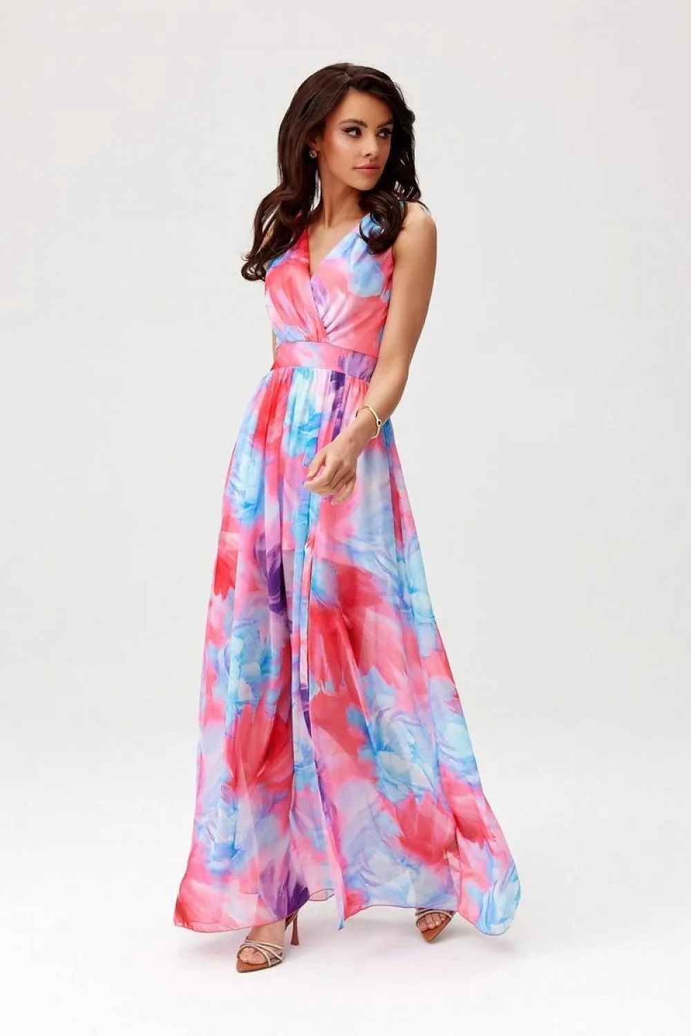 Layered Neckline Flared Maxi Dress