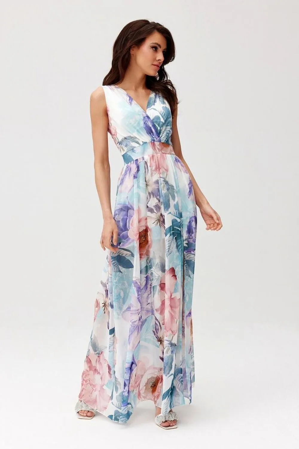 Layered Neckline Flared Maxi Dress
