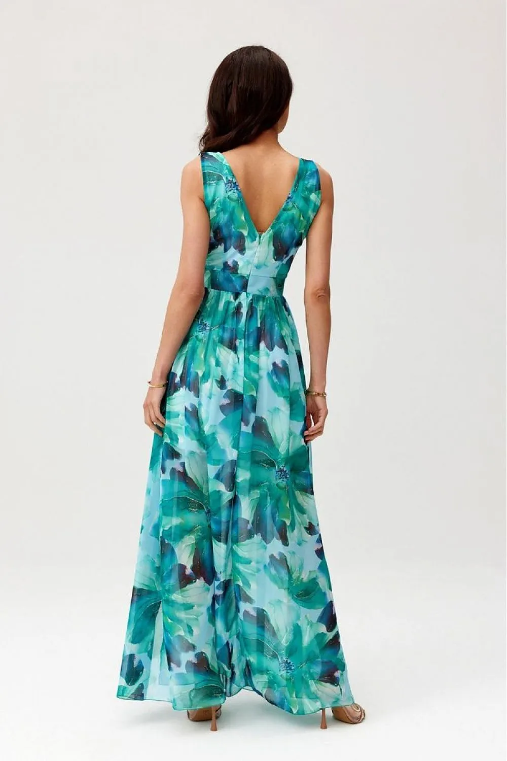 Layered Neckline Flared Maxi Dress