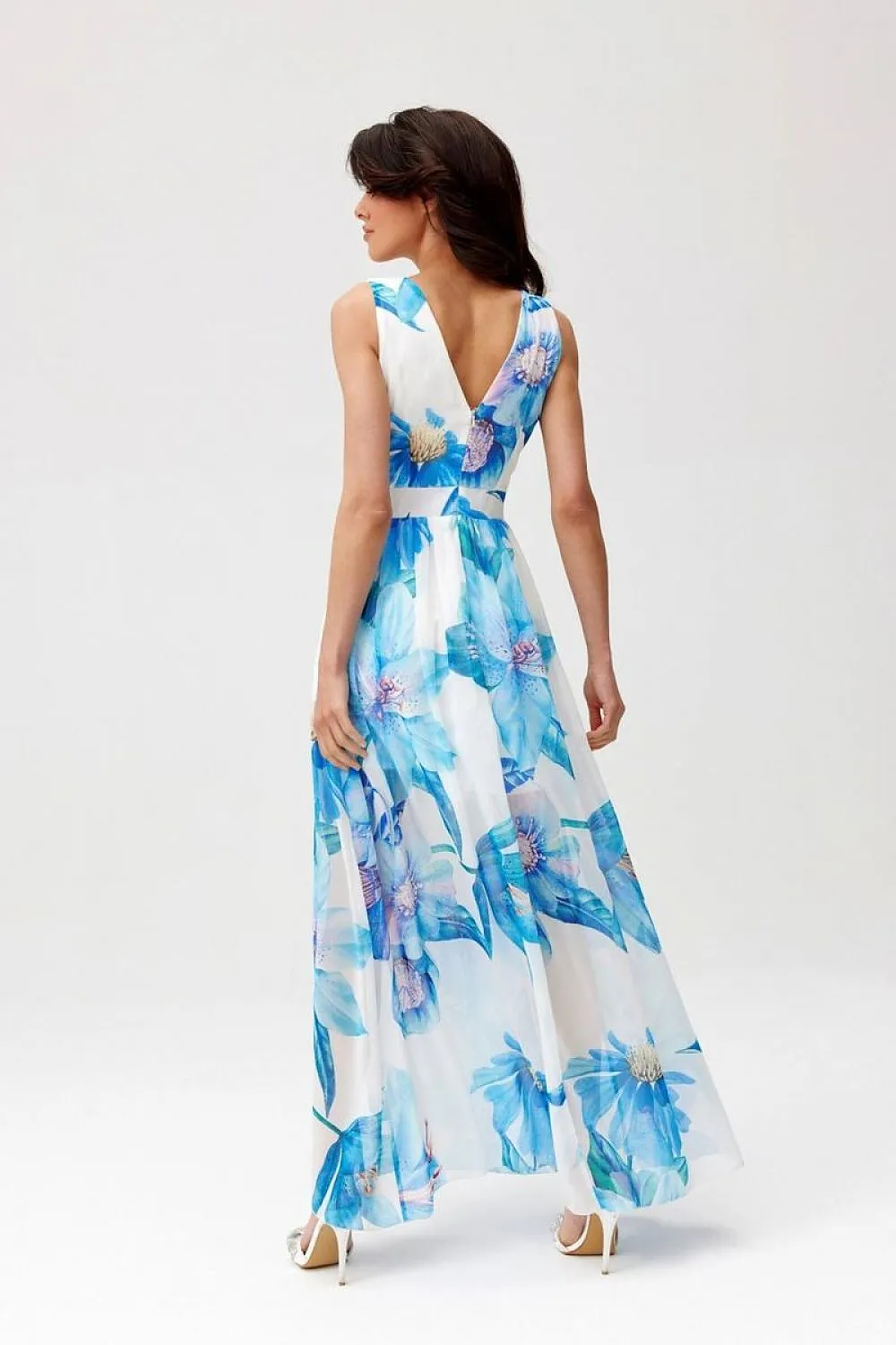 Layered Neckline Flared Maxi Dress