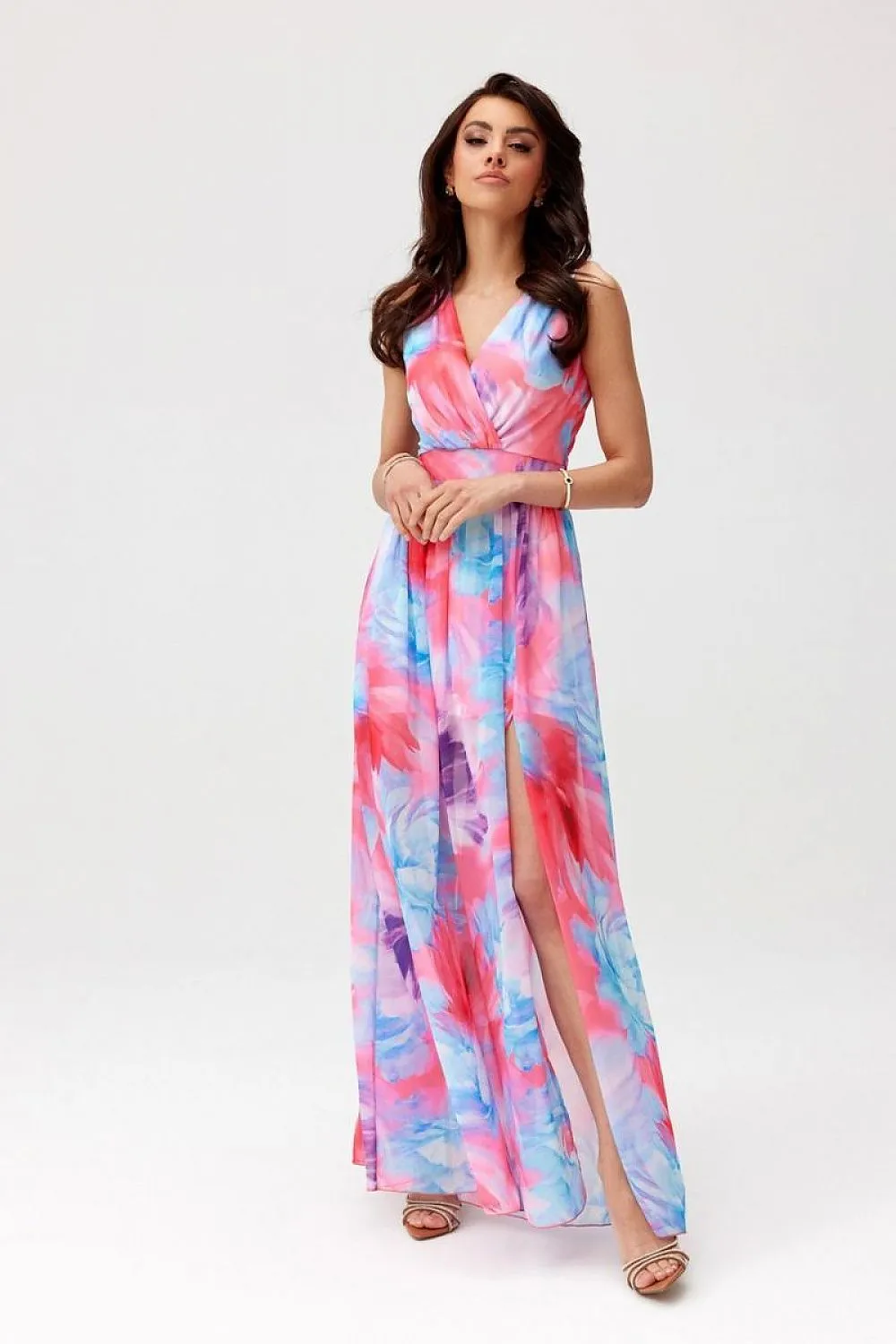 Layered Neckline Flared Maxi Dress