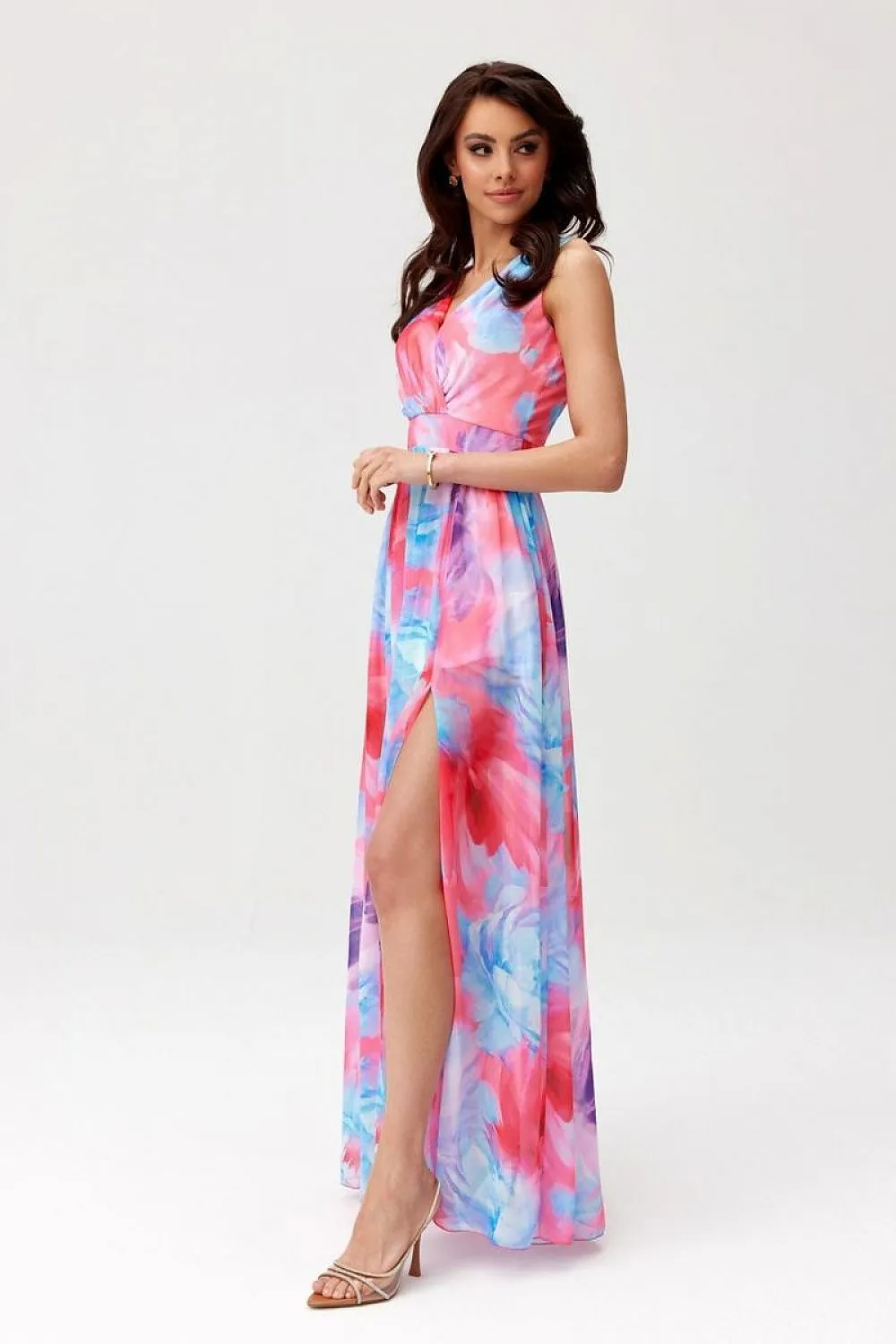 Layered Neckline Flared Maxi Dress