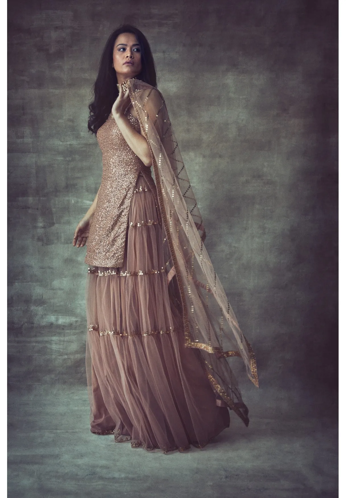 Light Brown Spaghetti Sharara Set