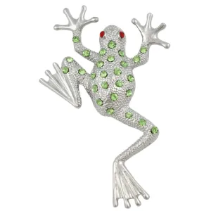 Light Green Crystal Leaping Frog with Red Eyes Brooch Pin - PRA622