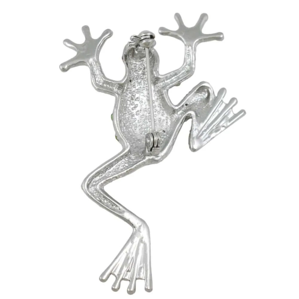 Light Green Crystal Leaping Frog with Red Eyes Brooch Pin - PRA622