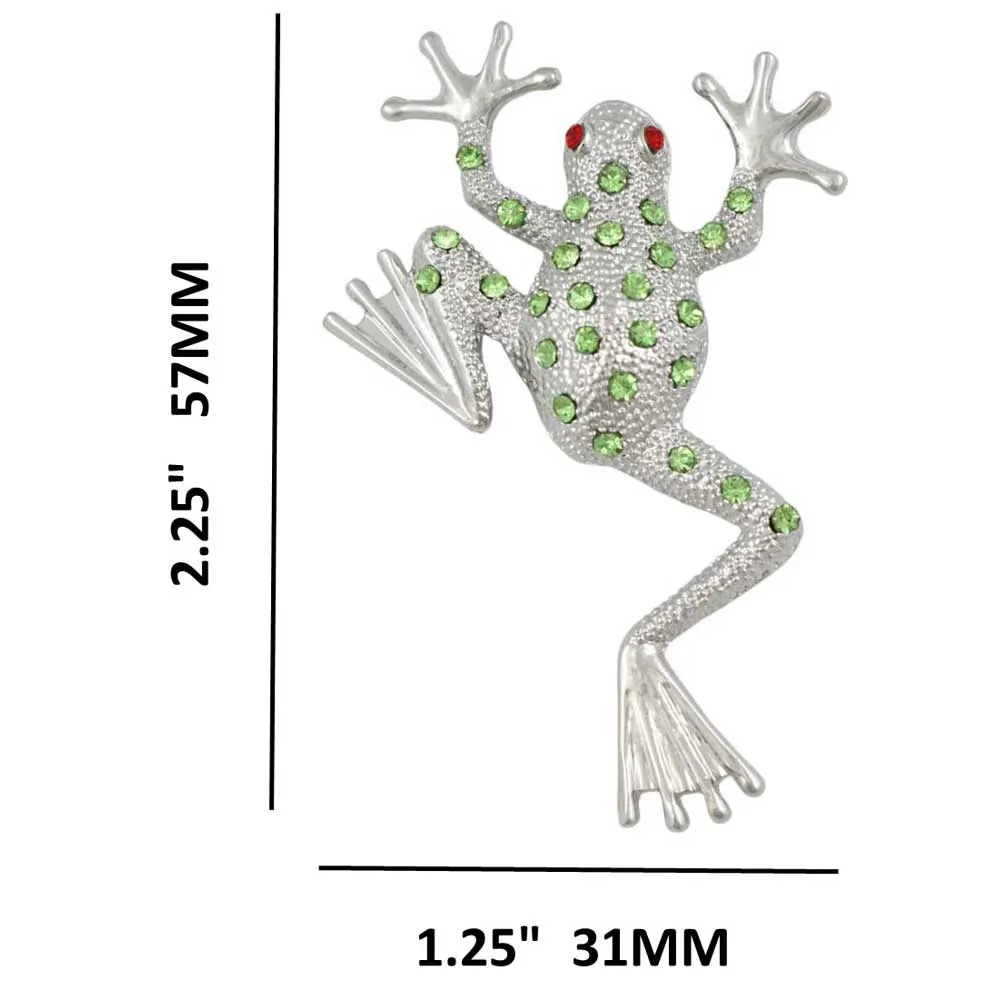 Light Green Crystal Leaping Frog with Red Eyes Brooch Pin - PRA622