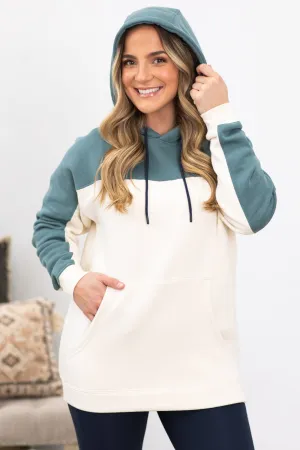 Light Teal and Cream Colorblock Pullover