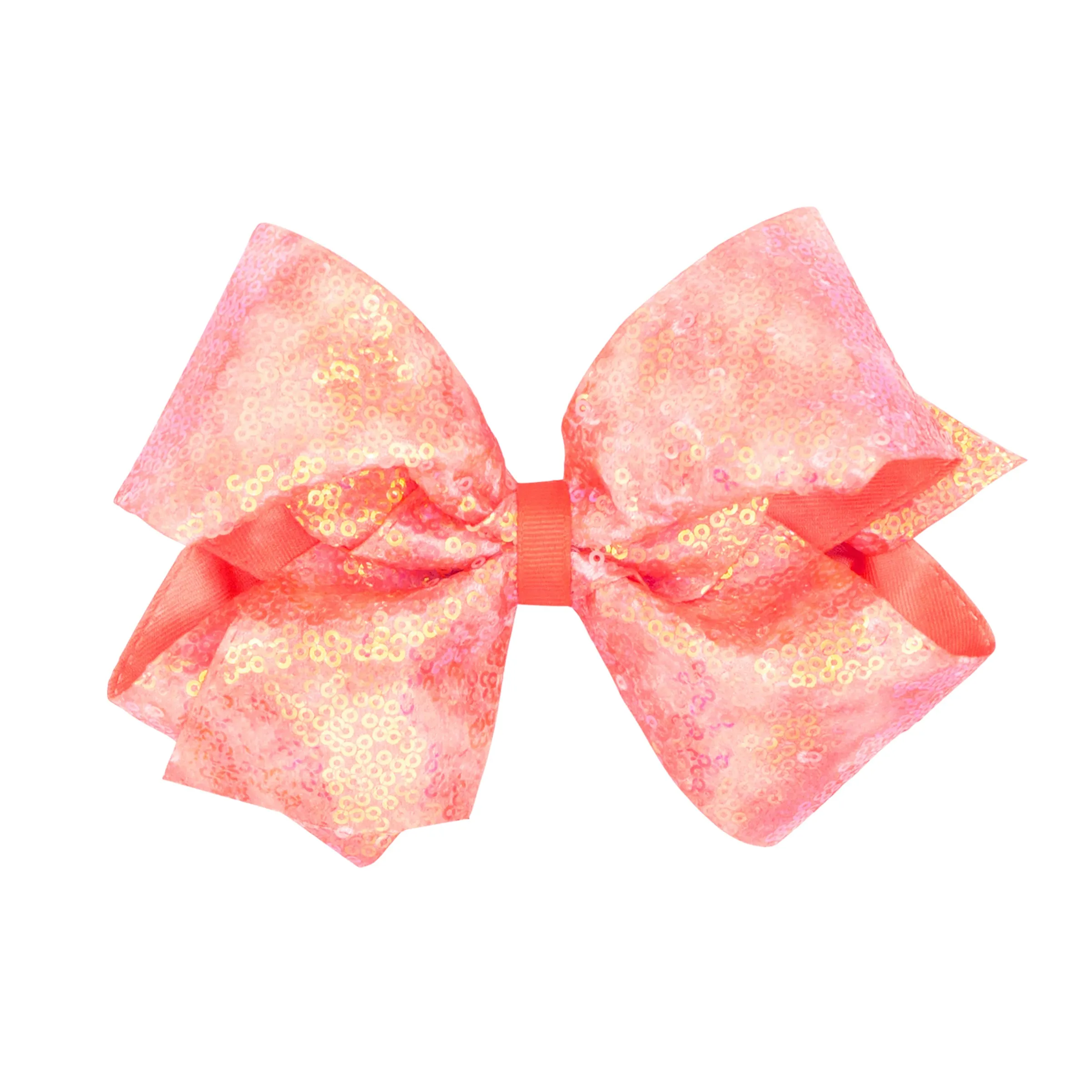 Living Coral Tie Dye Ombre Print Sequin Hair Bow on Clippie