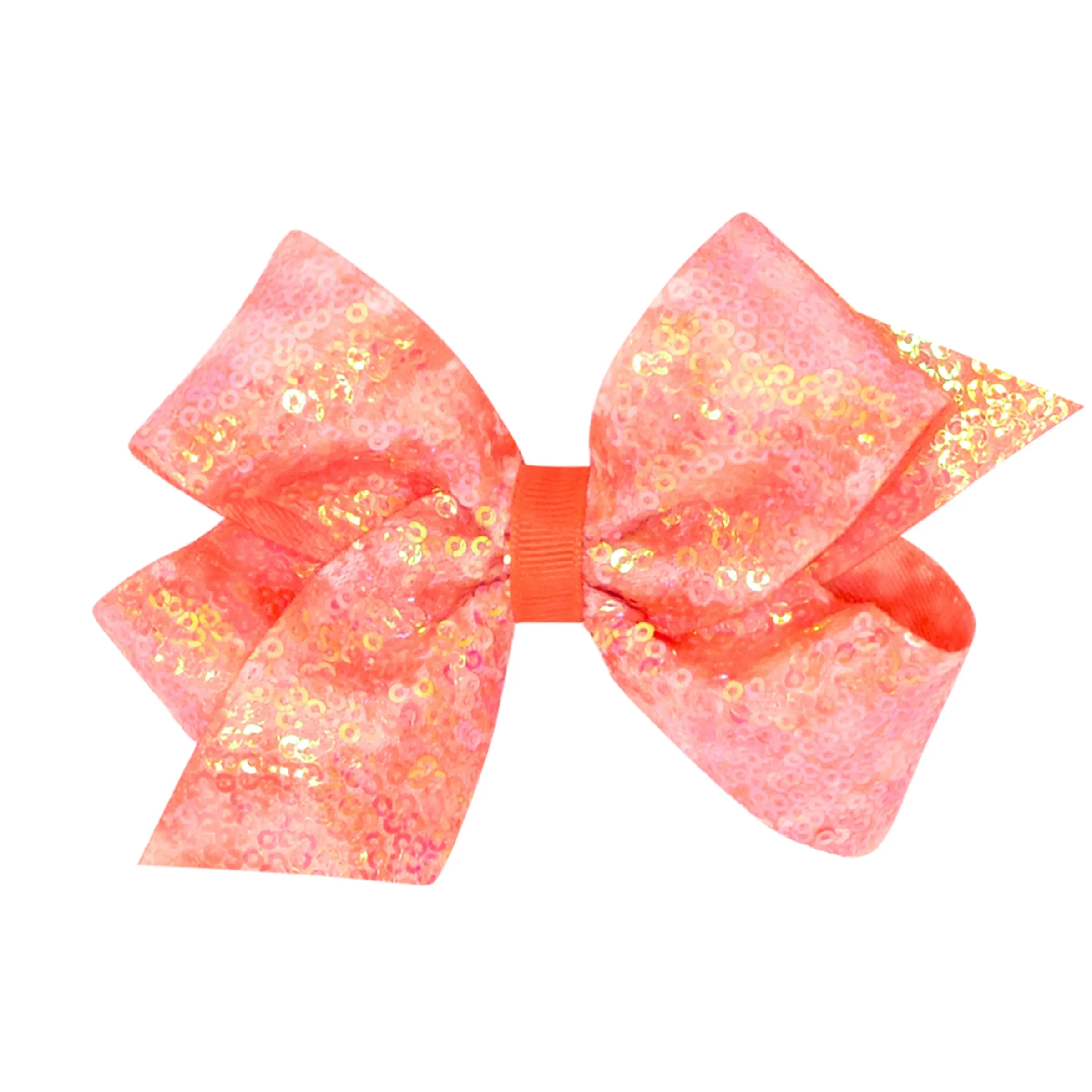 Living Coral Tie Dye Ombre Print Sequin Hair Bow on Clippie