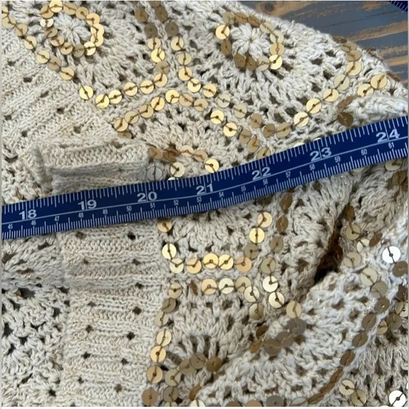 LN White House Black Market Cropped Embroidered Knit Sequin Open Cardigan Y2K