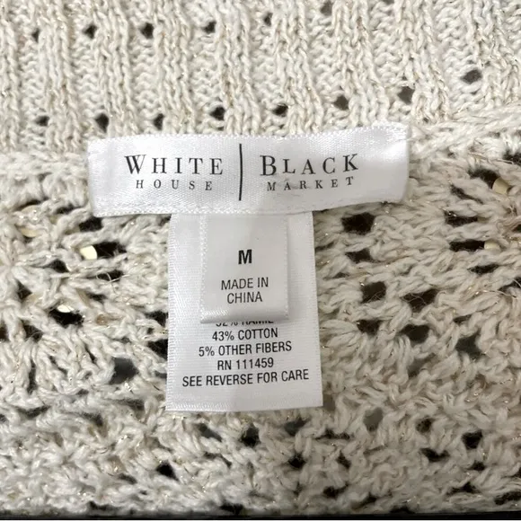 LN White House Black Market Cropped Embroidered Knit Sequin Open Cardigan Y2K