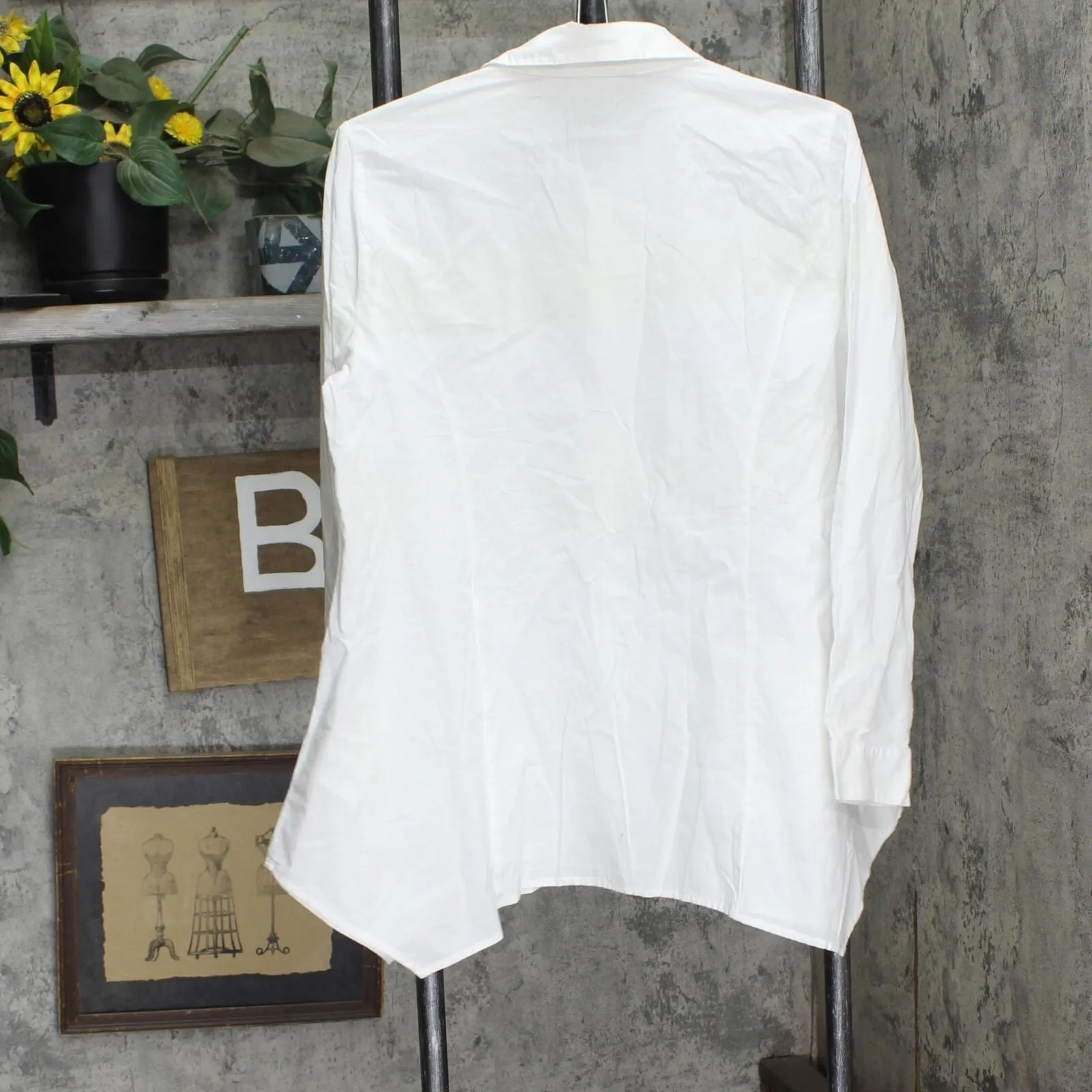 LOGO by Lori Goldstein Womens Cotton Button Up Long Sleeve A-Line Shirt White M