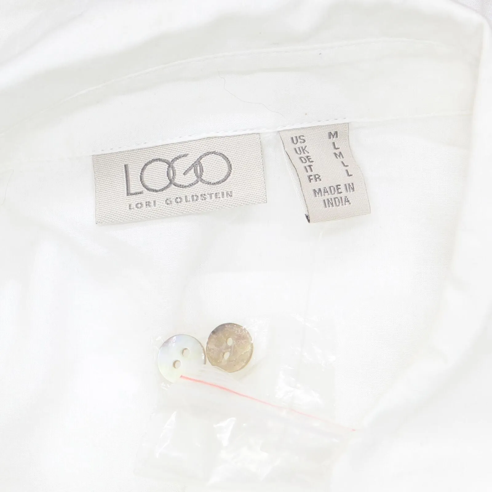 LOGO by Lori Goldstein Womens Cotton Button Up Long Sleeve A-Line Shirt White M