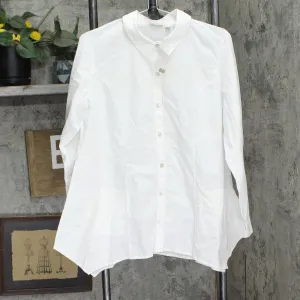 LOGO by Lori Goldstein Womens Cotton Button Up Long Sleeve A-Line Shirt White M