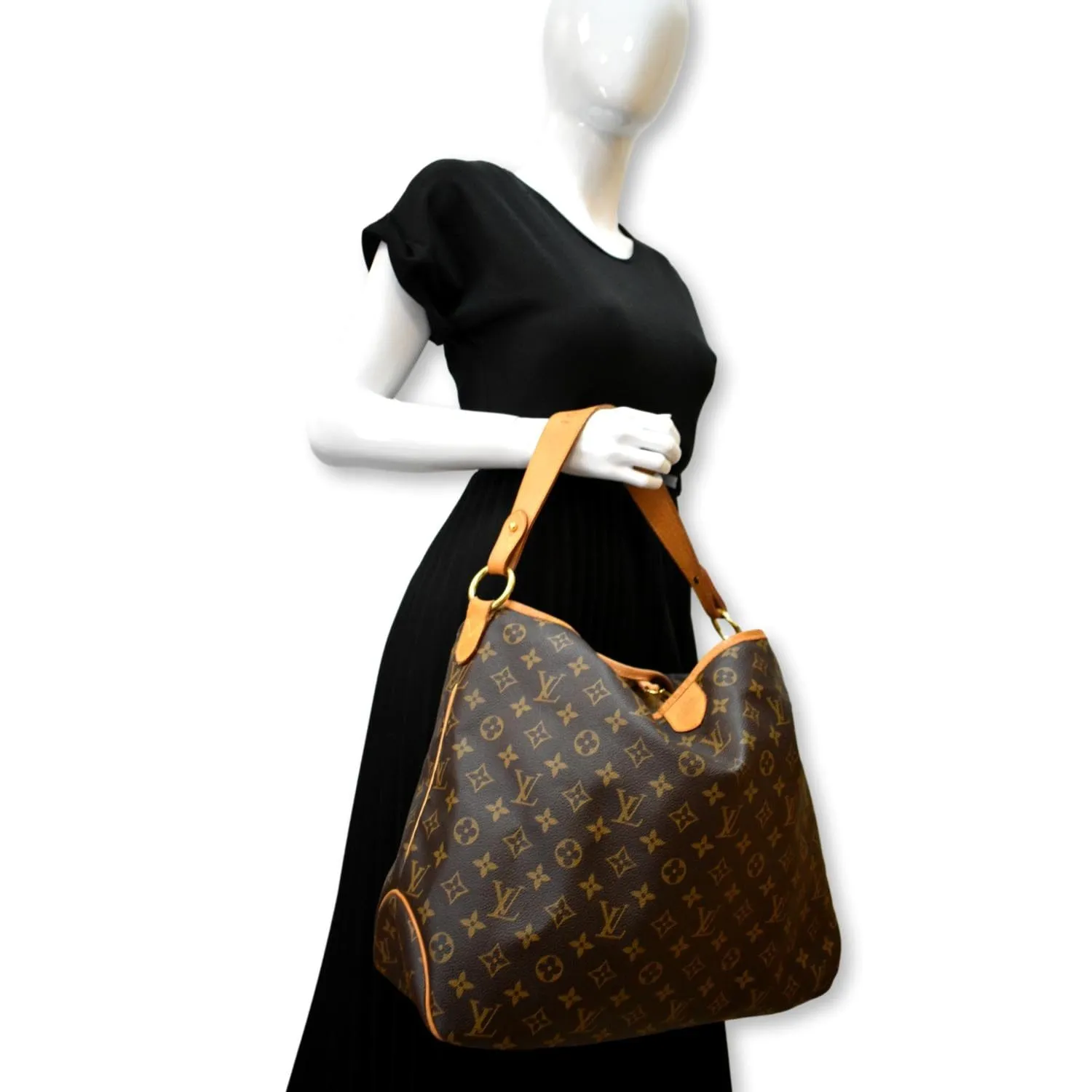 LOUIS VUITTON Delightful MM Monogram Canvas Hobo Bag Brown