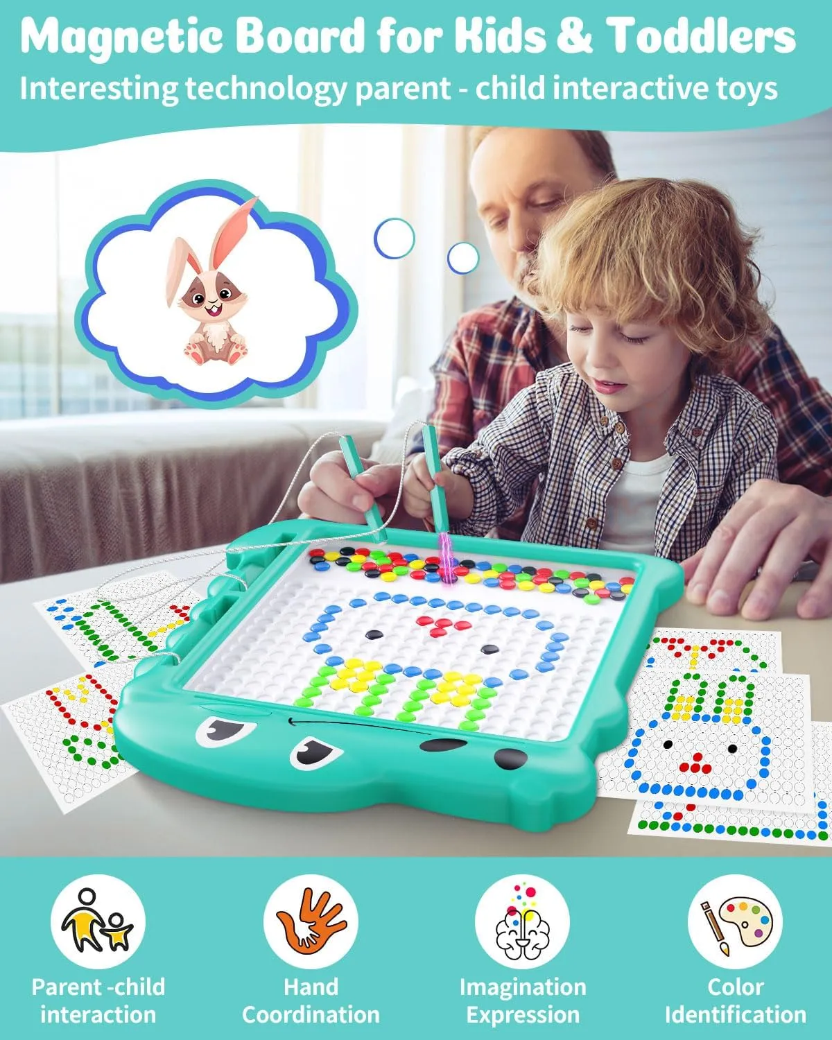 Magnetic Drawing Board, Dinosaurs Magnetic Dot Board with LED Light Educational